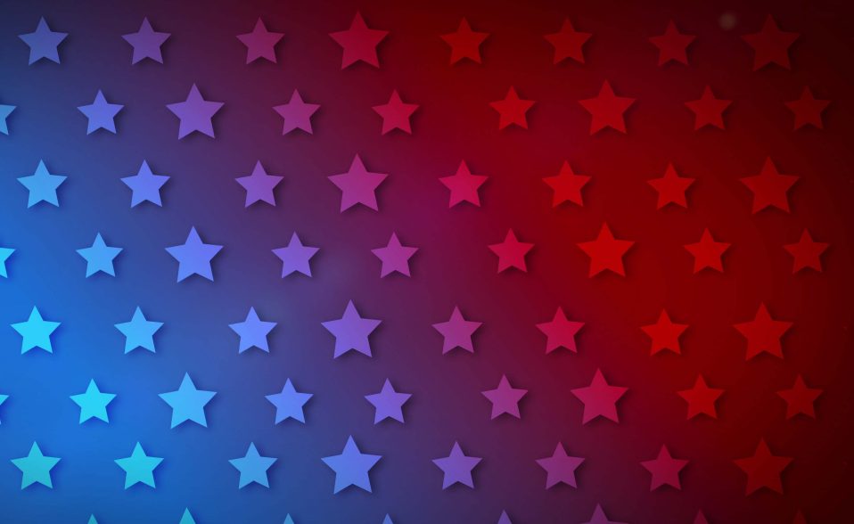 Image of multiple rows of stars pulsating over glowing blue to red background.