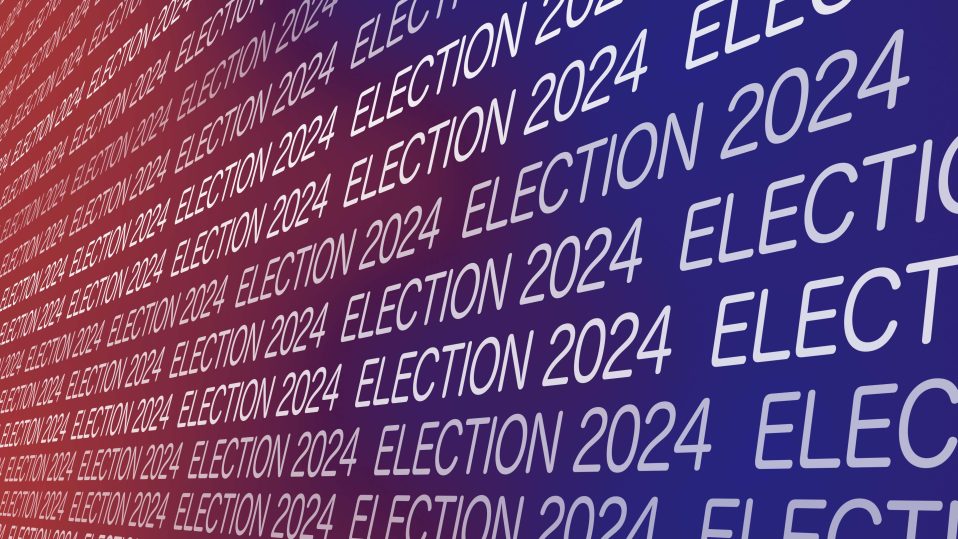 Presidential election 2024 bold political text on red background