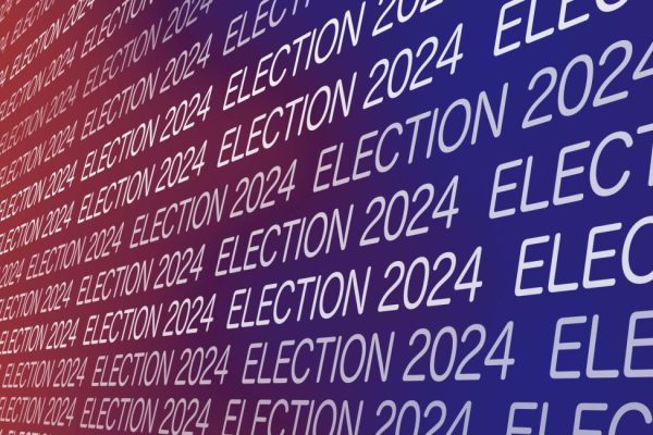 Presidential election 2024 bold political text on red background