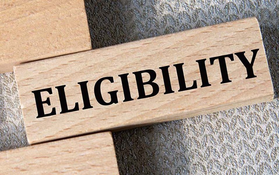 ELiGIBILITY - word on a wooden bar on a gray background. Business concept