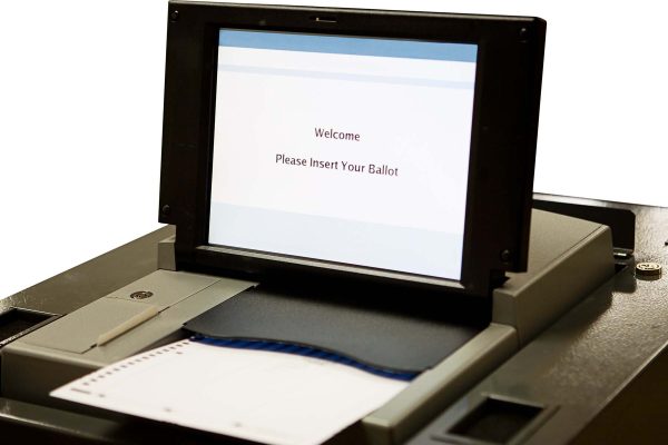 New optical scan voting machines in use in Florida and other states. White background.