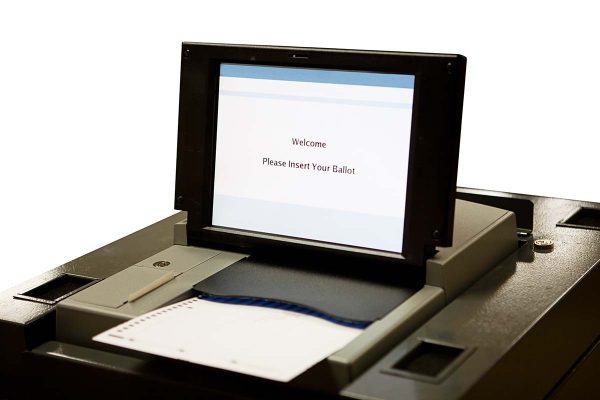 New optical scan voting machines in use in Florida and other states. White background.