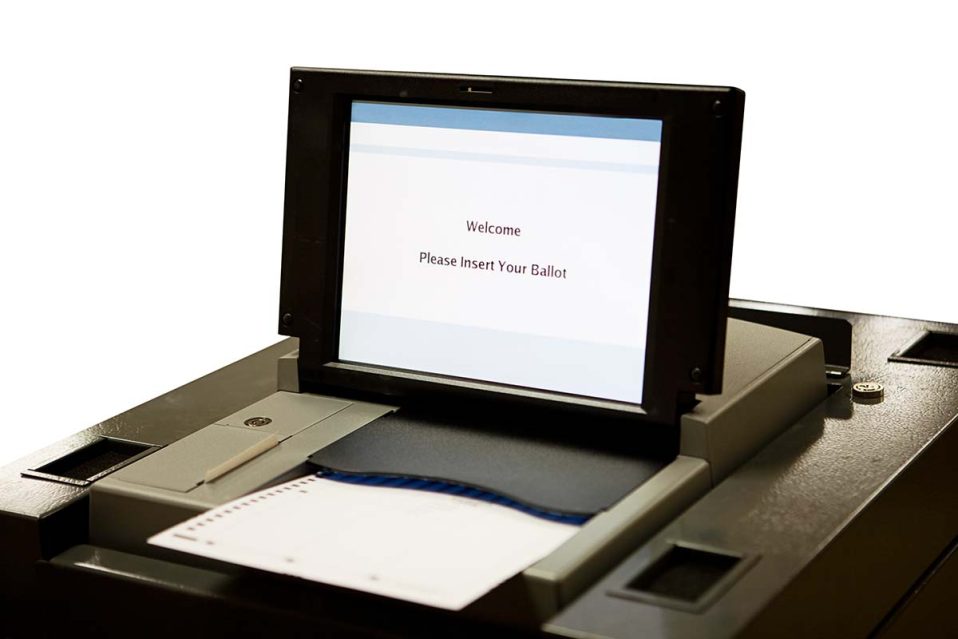 New optical scan voting machines in use in Florida and other states. White background.