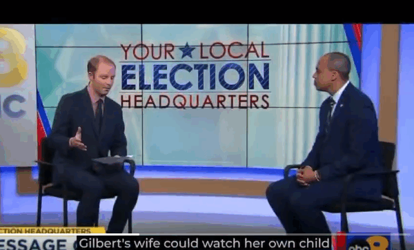 Screenshot of Democrat AG Candidate Jay Jones with local TV interviewer.