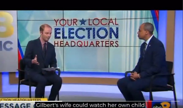 Screenshot of Democrat AG Candidate Jay Jones with local TV interviewer.