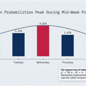 Higher Rejection Rates for R-Leaning Ballots Found in Special Election Page summarizes recent analysis of Virginia's 2026 This slide about the disparity between how ballots are processed between presumed R and presumed D voters shows that a 4.01% rejection rate of mail-in ballots is highest on Wednesdays. Rejection rates are highest mid-week and lowest on Friday.
