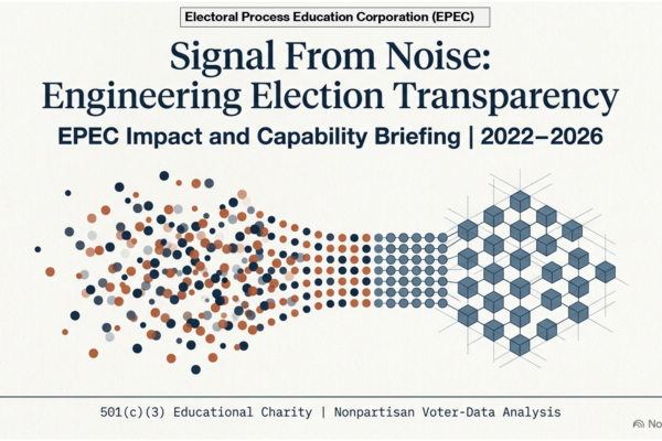 How voter-participation nonprofit EPEC Team achieves its goals of 'Engineering Election Transparency' with Data Science and relentless accuracy.